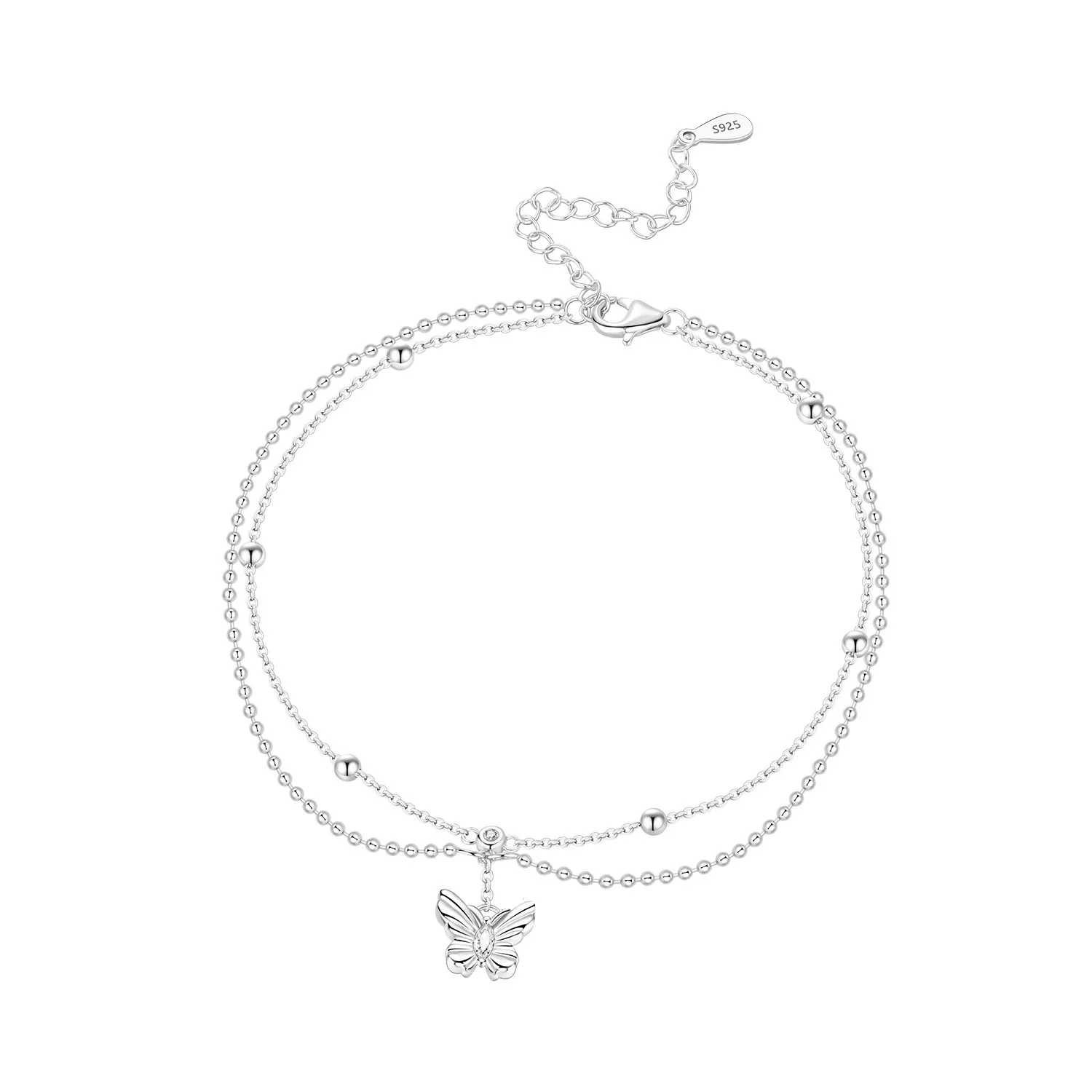 Women's S925 Sterling Silver Double Star Shaped Chain Anklet
