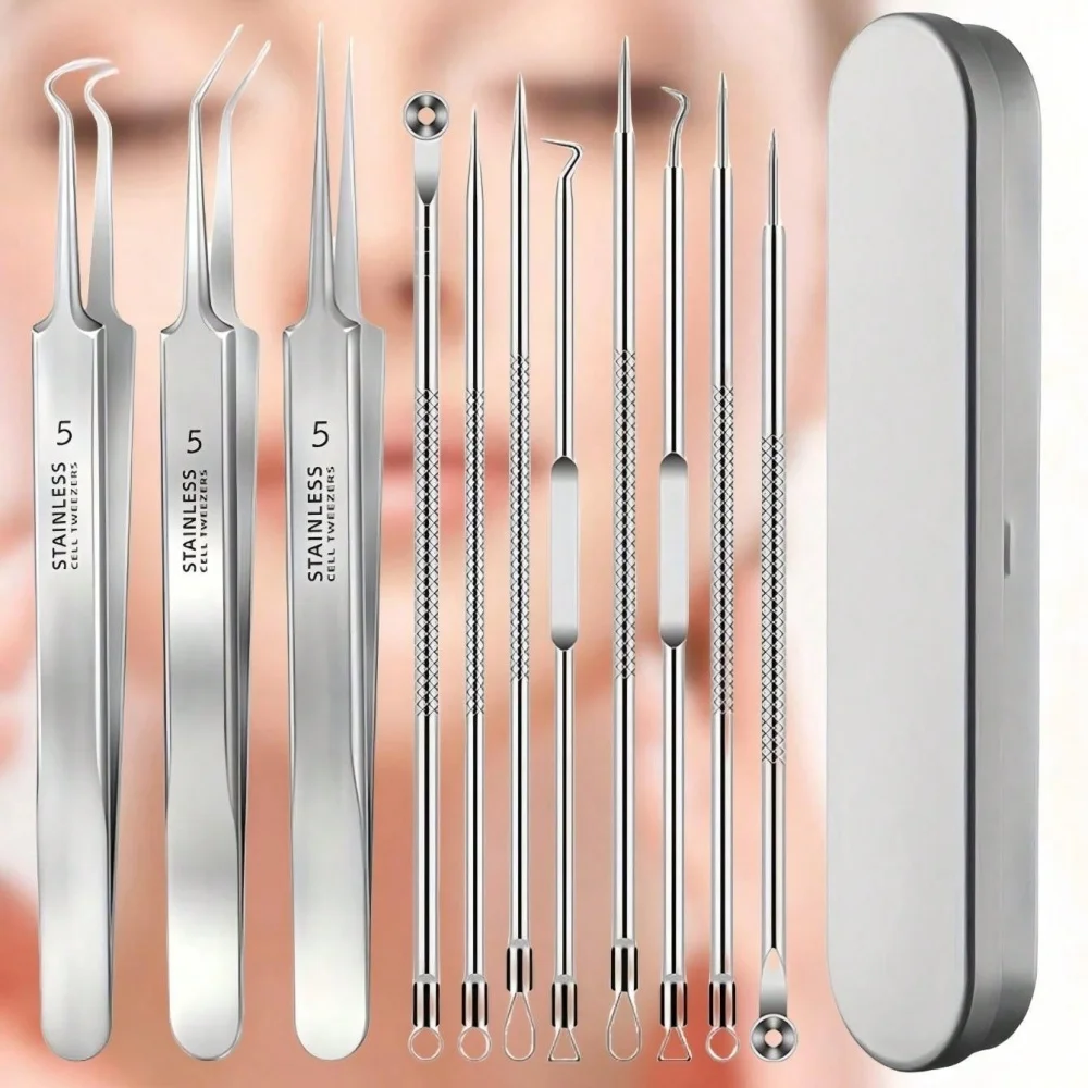 Professional Blackhead Removal Kit, 3/4/8/11-Piece Stainless Steel Acne Needles and Pimple Extractors, with Precision Pimple Extraction Tools and Storage Box, Suitable for All Skin Types, Facial Pore Cleaning Beauty Tools, a Gift for Family and Friends, a Travel Essential