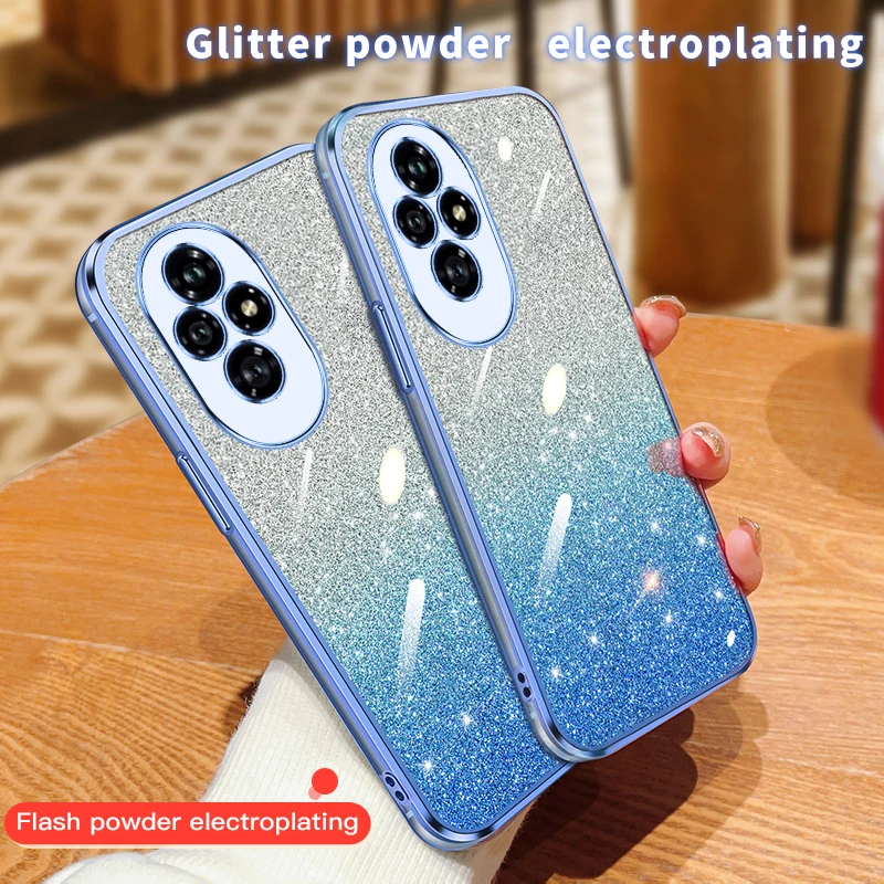 Luxury Plating Glitter Powder Protection Case For Honor 200 Pro Phone Case Shell Silicone Soft TPU Back Cover For Honor 200 Lite