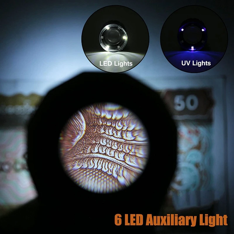 30X Loupe Magnifier With 6 LED Lights, Rechargeable Portable Desktop Metal Jewelers Loupe, Magnifying Glass With Light