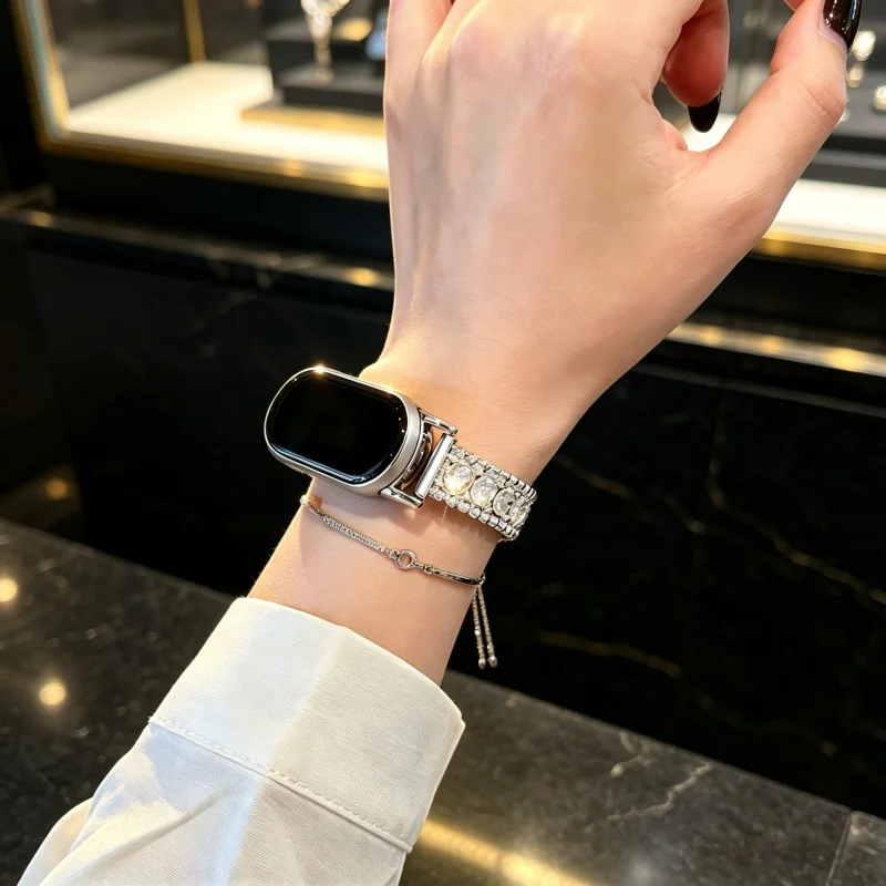 Diamond studded metal bracelet suitable for watch straps Xiaomi Band 8Pro/9Pro，For Mi band 3/4/5/6/7，8/8NFC/9/9NFC/10/10NFC，For - view 5