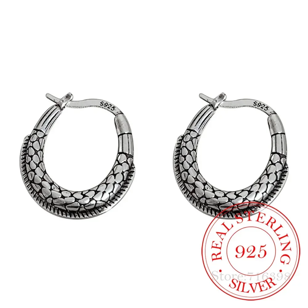 925 Sterling anting-anting Hoop Hip Hop cetak ular Vintage Perak untuk wanita 2023 anting-anting pesta pernikahan Korea hadiah perhiasan wanita