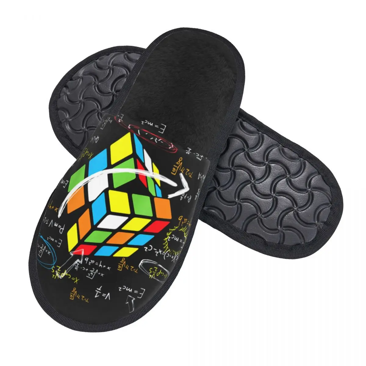 Chinelos de espuma de memória para mulheres, cubo de Rubik matemática, Rubiks Player, Bedroom House Shoes, scuff confortável, amantes de matemática