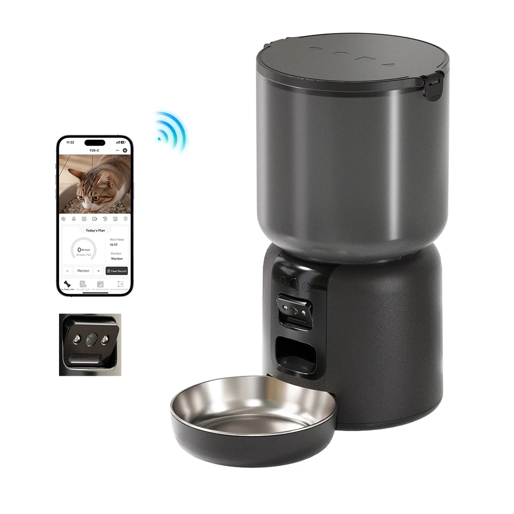 4L Pet Feeder WiFi Camera Automatic Cat Feeder Smart Dog Food Dispenser WiFi Timing Video Stainless Steel Feeding Bowl