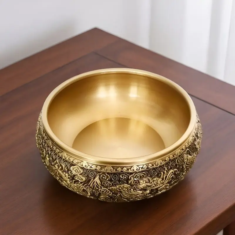 Nine-Dragon Treasure Bowl, A Decorative Brass Craft Piece For The Living Room