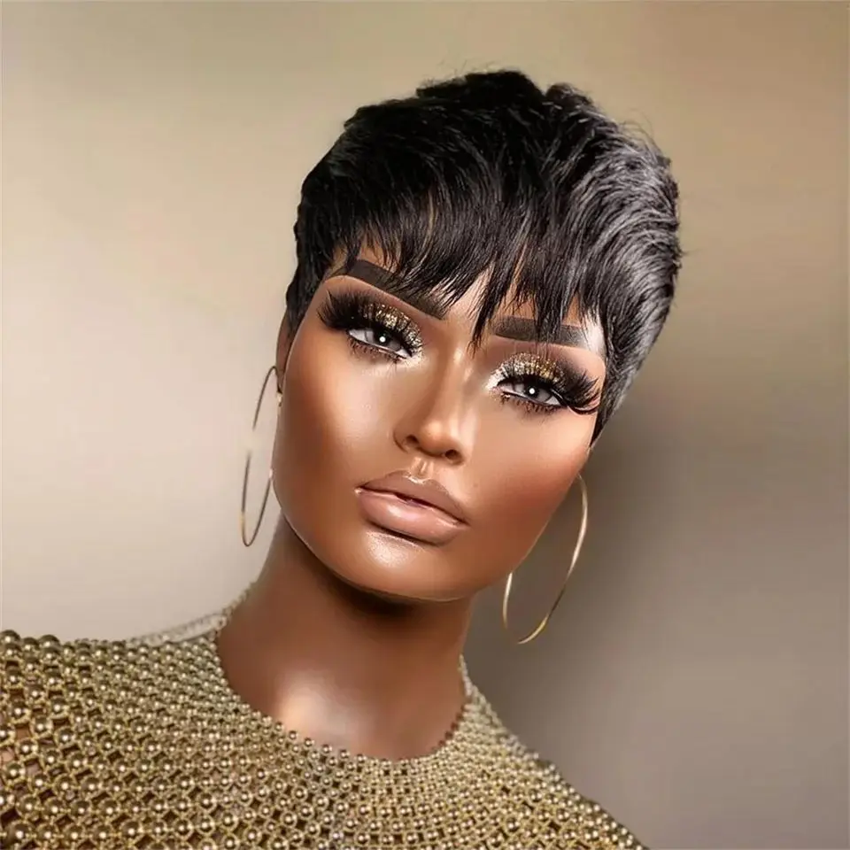 Sale Short Human Hair Wigs Pixie Cut Wigs for Black Women Brazilian Virgin Hair Machine Made Cheap Wig Put On And Go Wigs