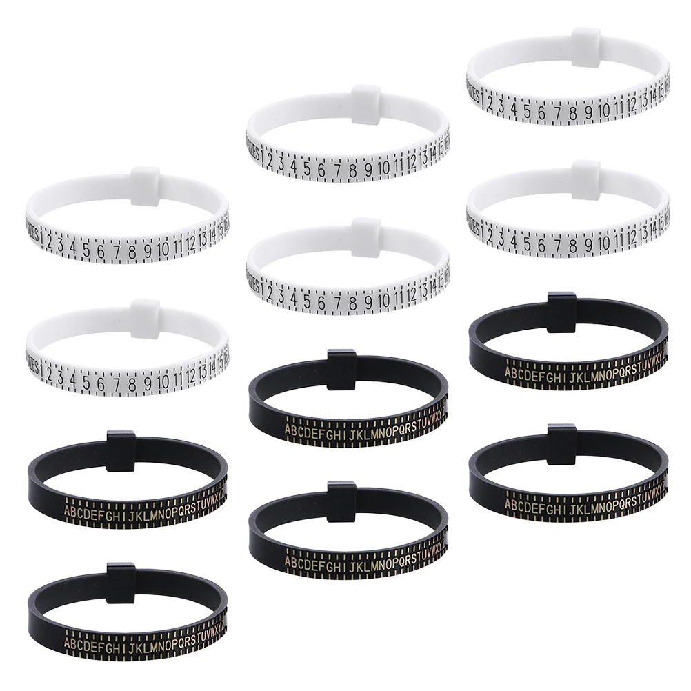 

12 Pcs Measurer Tools Premium Clear Plastic Jewelry Sizer Wedding Party Gift Finger Gauge Tape Display for