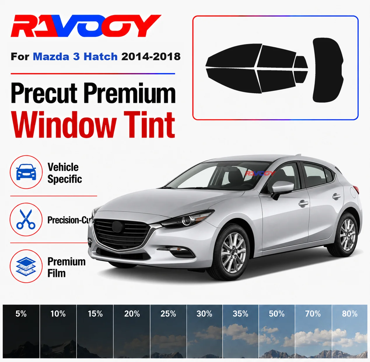 Premium Precut Window Tint Kit Front Rear Windows Rear Windshield For Mazda 3 Hatch 2014-2018 Complete Set Nano Ceramic Film