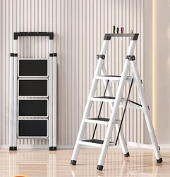 White Folding Step Ladder Lightweight 4 Step Folding Step Stool For Home Garage Safety Stepladder Step Ladder