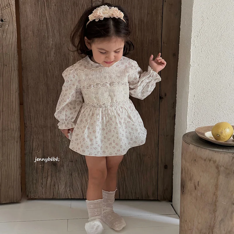 2026 New Spring 0-24M Children Clothes Newborn Baby Girl Jumpsuit Long Sleeved Cotton Flower Print Toddler Baby Girl Romper