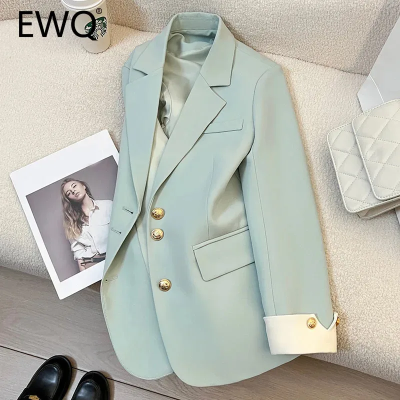 

EWQ Fashion Patchwork Blazer For Women Office Lady Contrast Color Notched Long Sleeve Coat Clothing 2024 Autumn New 27X550