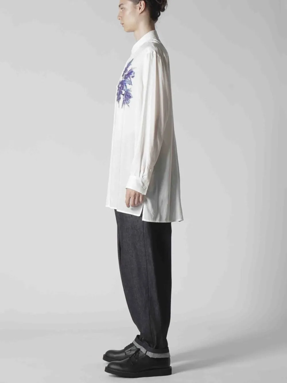 High Street White Shirts Top 25ss Artistic Men's Thin Bamboo Fiber Drape Shirt Blue Floral High-end Print Loose Shirt Fit