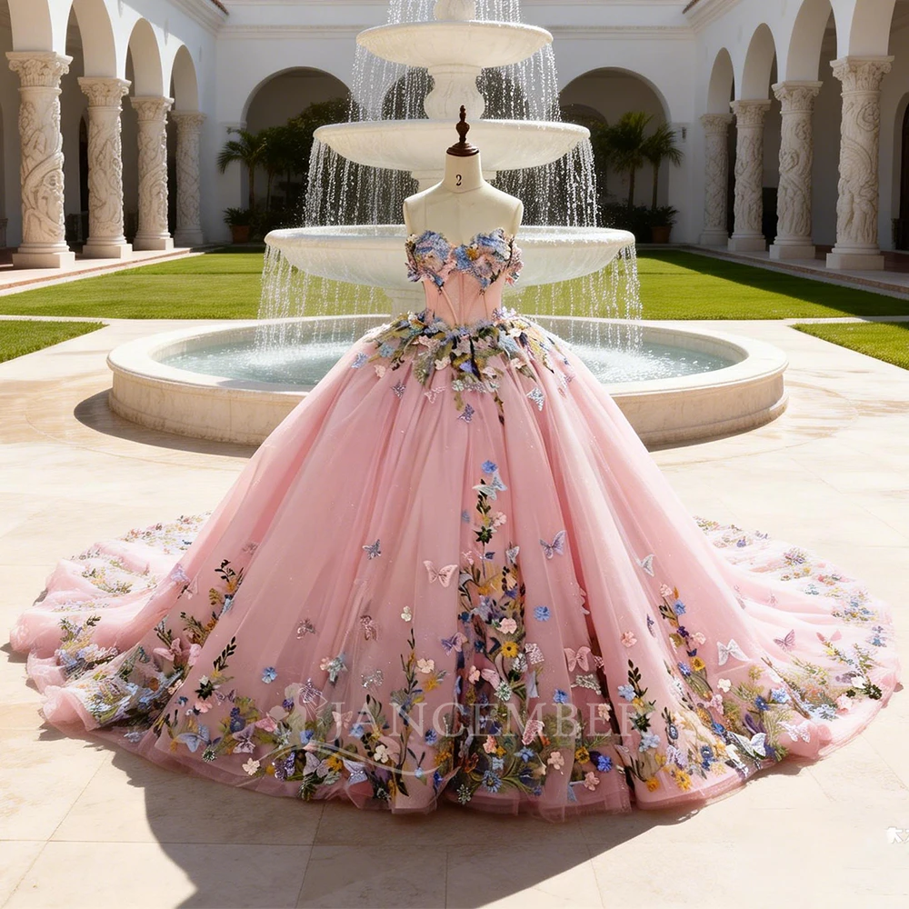 

Платья для церемонии Quinceanera для девочек, индивидуальный пошив, бальное платье из органзы с короткими рукавами, аппликациями и бисером, платье для 15-летия (Quinceañera).