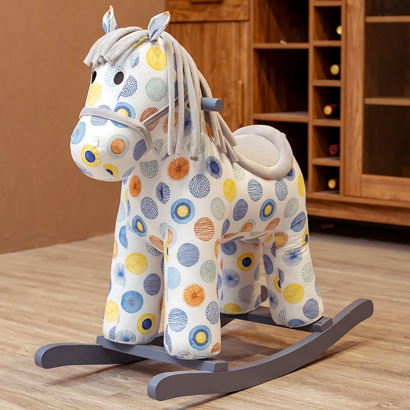 LazyChild 2-8 Year Old Children Rocking Horse Safety Baby Trojan Horse Toddler Rocking Chair Gift Solid Wood Rocking Horse