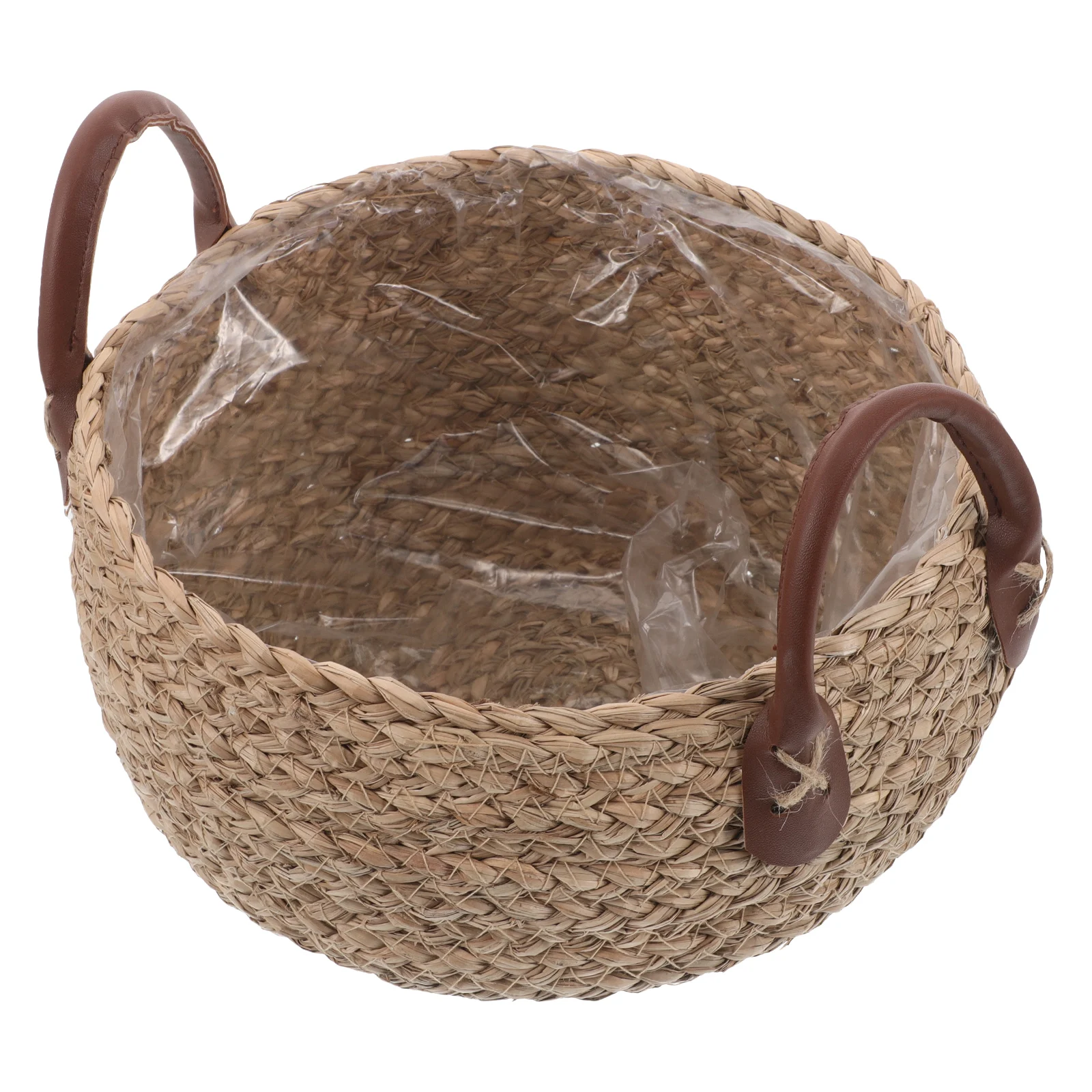

Plants Flower Pot Storage Basket Baskets Decorative Rattan Handle Beige Straw Floor Planter