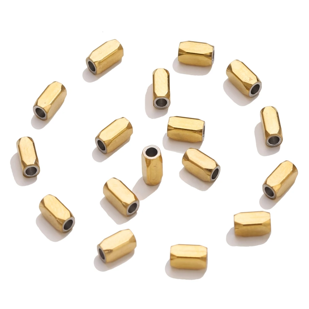 20pcs 18K Gold Stainless Steel Hexagonal Spacer Beads DIY Jewelry Making Components for Bracelet Necklace Wholesale Supplies