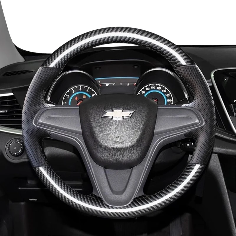 

Сшитый вручную черный нескользящий чехол на руль автомобиля из натуральной кожи из углеродного волокна для Chevrolet Monza Cruze Crvalier Malibu