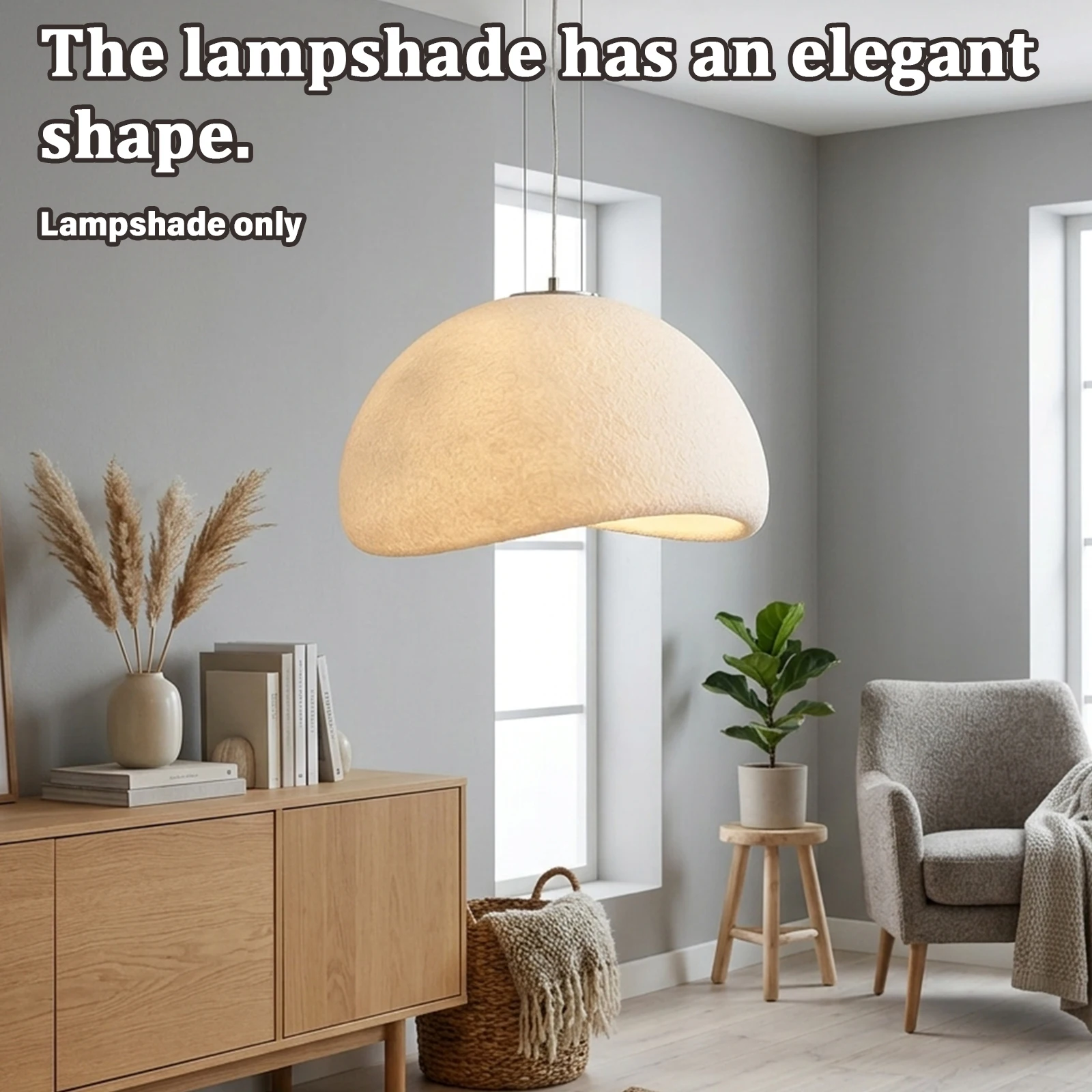 Wabi Sabi Half Dome Lamp Shade Only, Rough Texture White Resin Lampshade, Minimalist Replacement Shade for Hanging Light