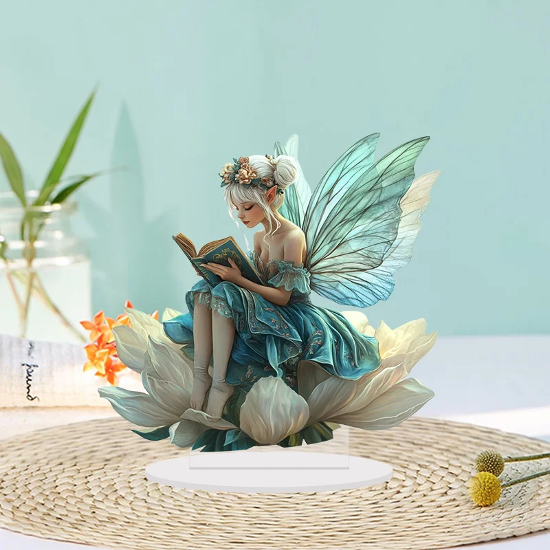 2D Acrylic Green Angel Spirit Reading Desk Decoration Fairy Tale Story Home Office Club Cafe Decor Ideal Friend's Birthday Gift