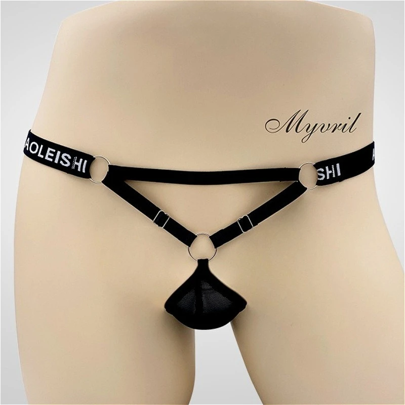 Sissy Lingerie Men's Sexy Pouch Bag Thong Buttocks Hollow Adjust Jockstrap Open Bottom G String Mini Panties Erotic Femtish Gay