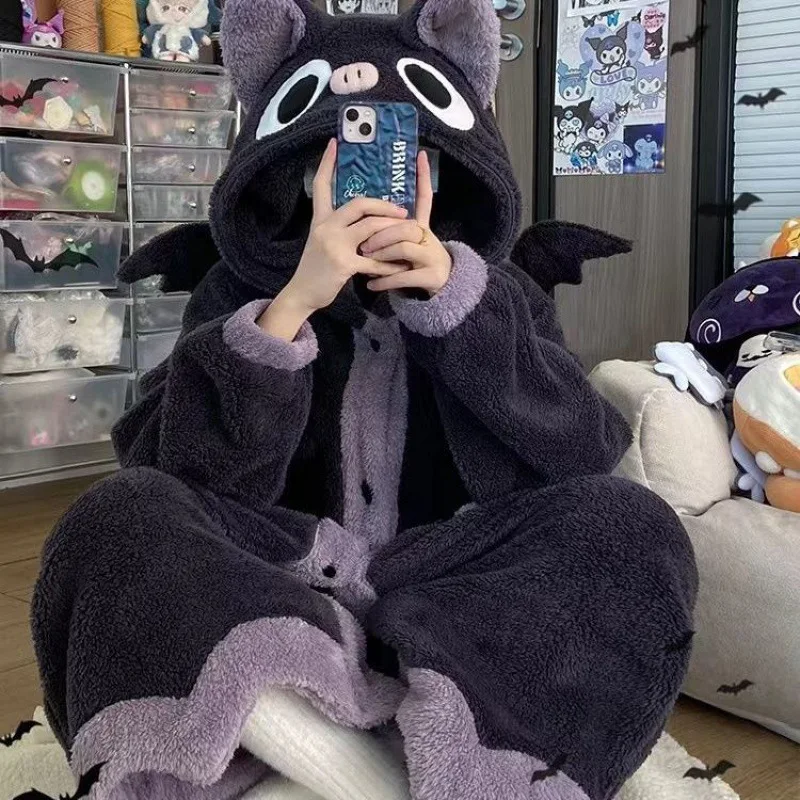 Cartoon Fledermaus Plüsch Pyjamas Roben Anime Flanell Nachthemd Winter Langarm Nacht Kleid Halloween Party Vampire Cosplay Kostüm – Detail 2