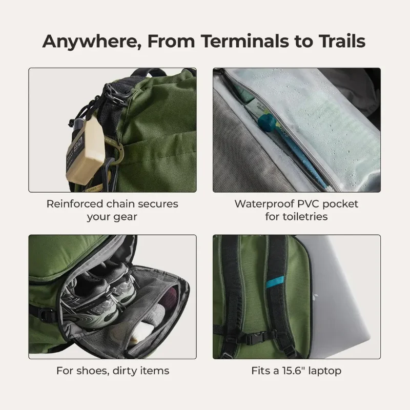 BAGSMART 43L Duffle Backpack 3-in-1 Convertible Water-Resistant Travel Carry On Bag With Laptop Shoe Compartment