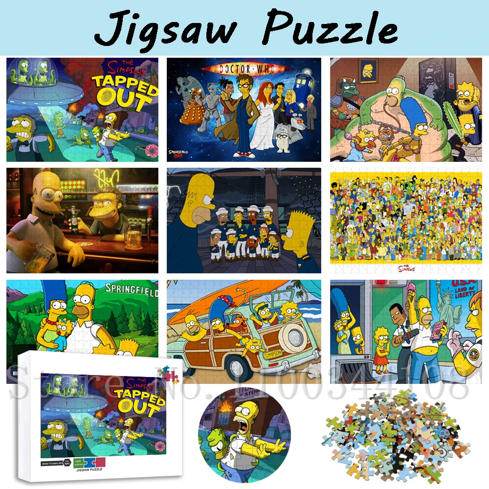 300/500/1000 Pieces Disney Animation Jigsaw Puzzles The Simpsons Tapped Out Puzzles for Parent-Child Interactive Game Toys