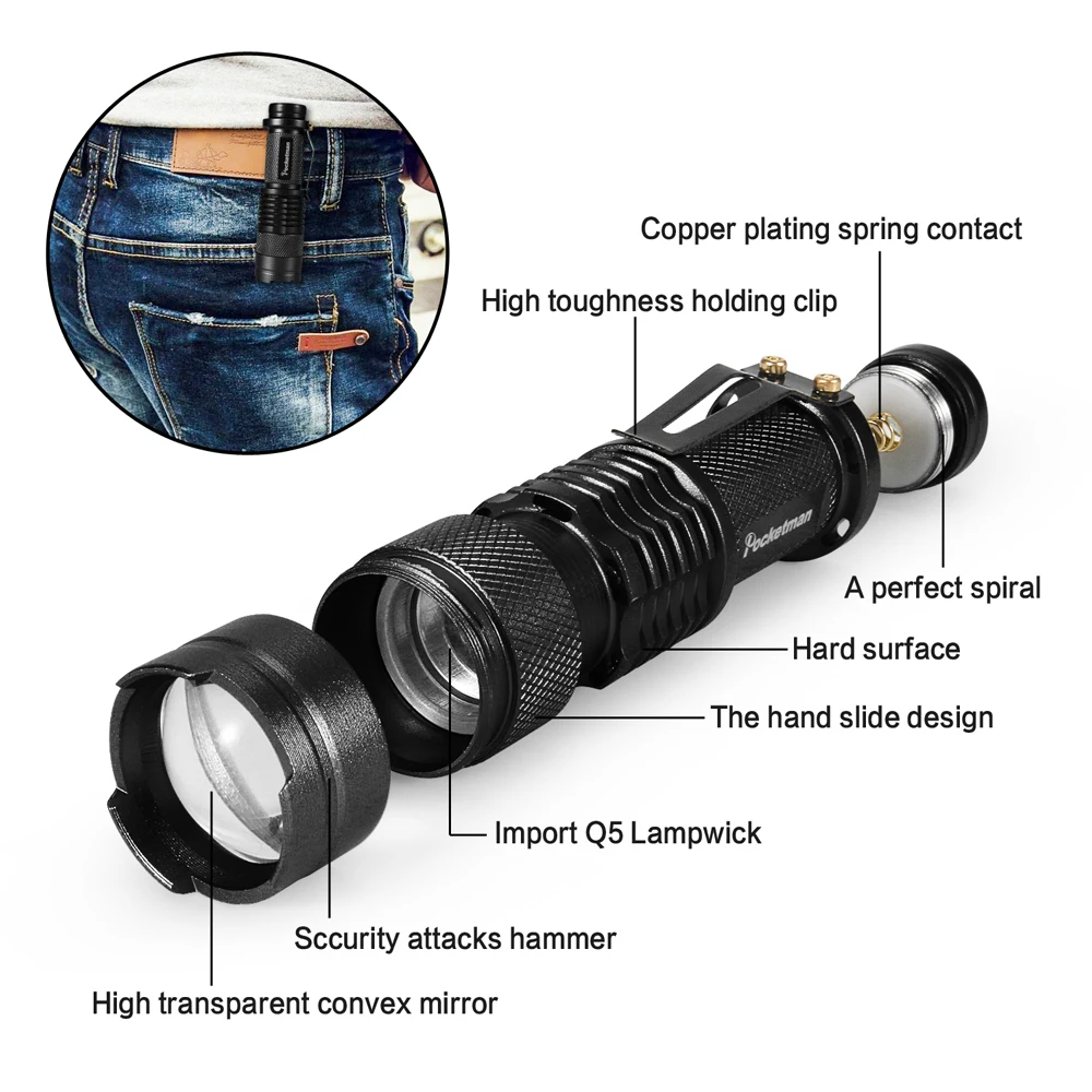 Flashlights Super Bright Mini Flashlight Zoomable Torch Pocket-size Flashlights Waterproof Torch Use AA batteries or 14500