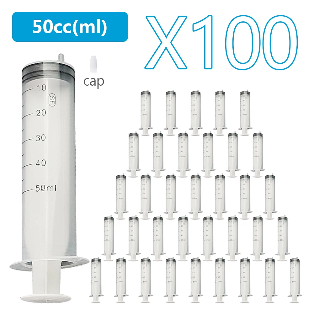 100 Pack 50/30/20ml Syringes Plastic Small Measuring Syringe with Tip Cap, Oral Syringe for Scientific Labs Feeding Pets Cat Dog