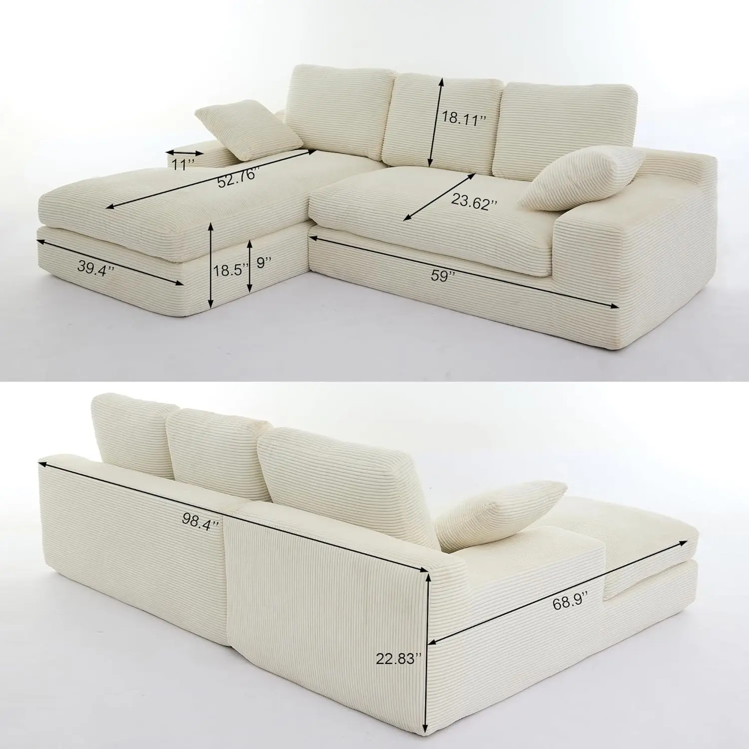 99'' Extra Deep Cloud Futon Couch Modular Sectional Sofa with Sleeper Chaise L-Shaped Big Comfy Customized Sofa image 6
