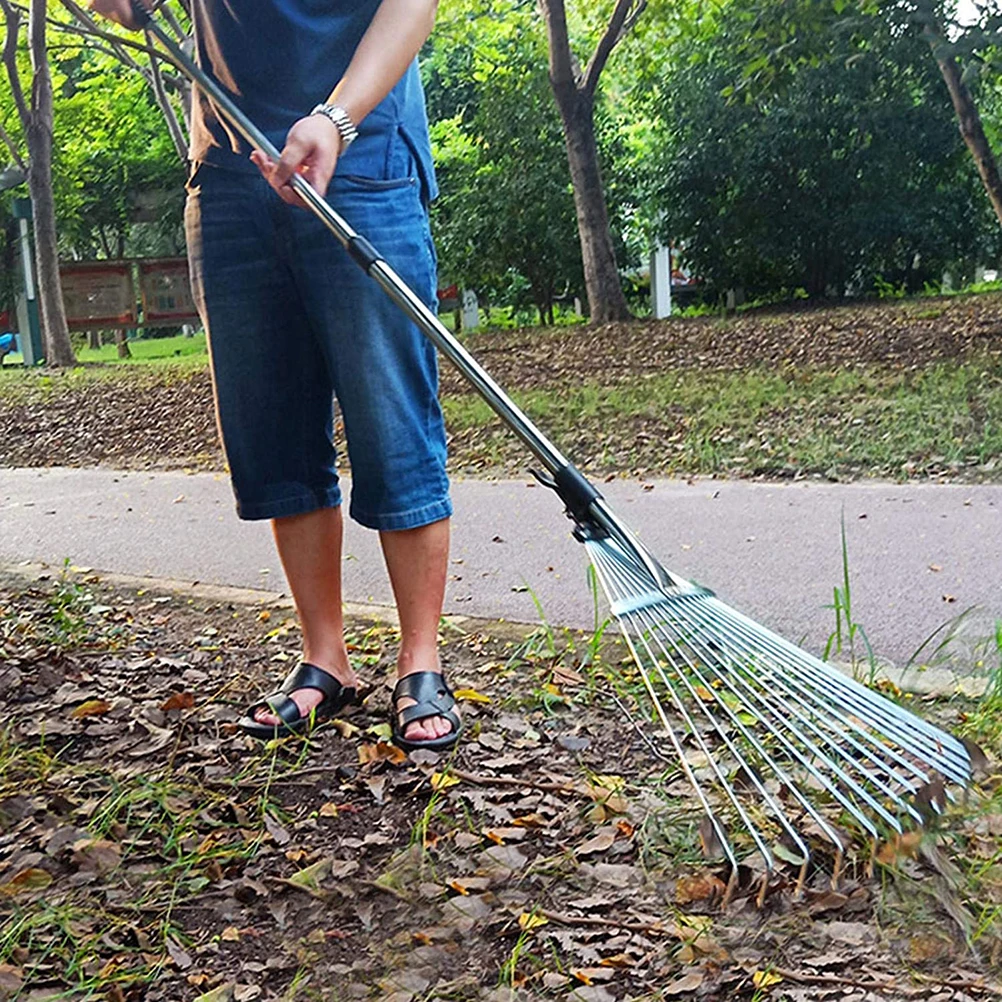 E5 Adjustable Garden Leaf Rake Telescopic Hoe Grass Tool Multi Toothed Metal Rake for Deciduous Hay Grass of Lawn and Yard Tools
