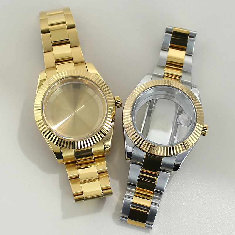 39mm 36mm Polished DJ Bezel Watch Case Sapphire For NH35 NH36 NH38 NH34 Miyota 8215 Movement Solid Steel Bracelet Sliding Buckle