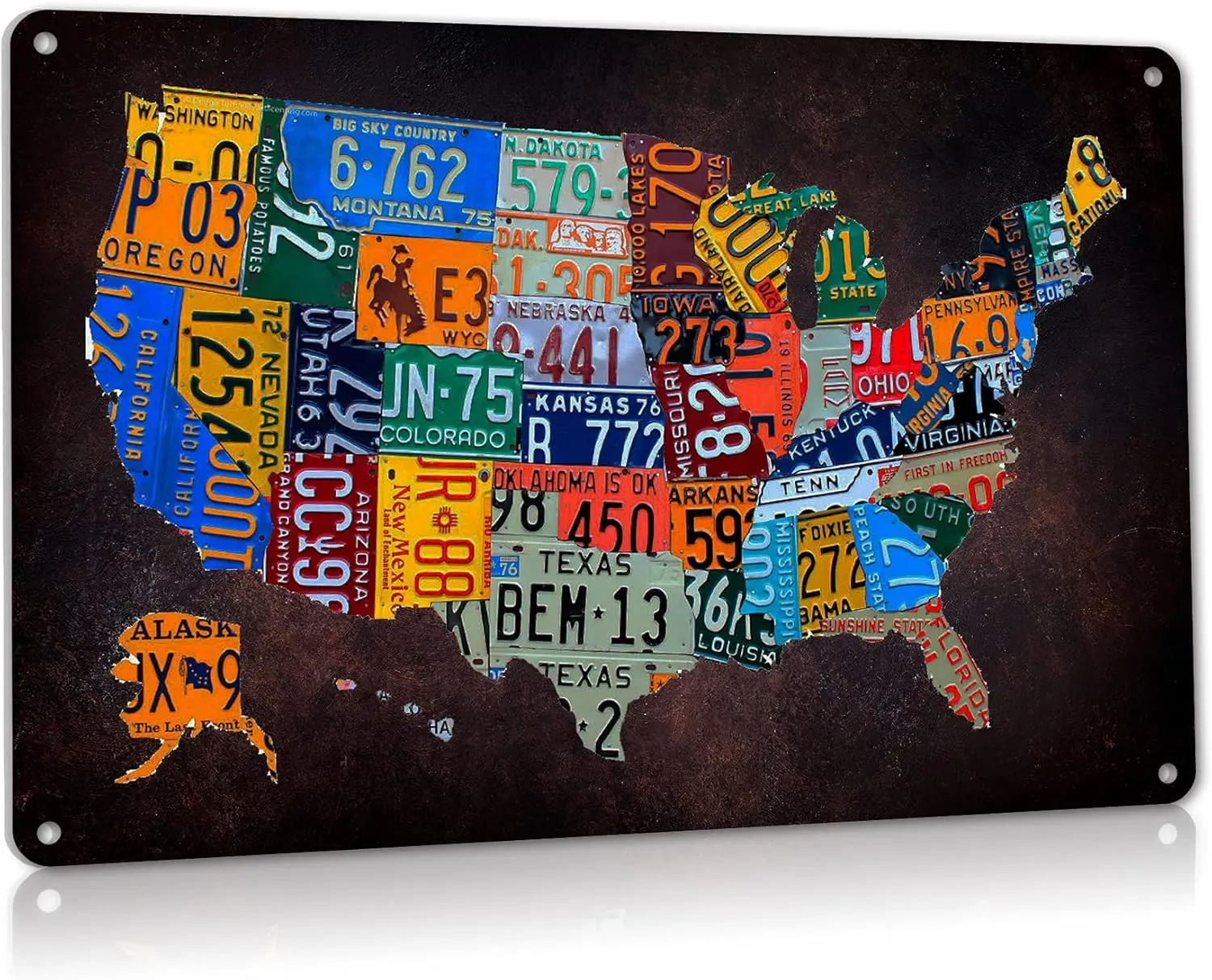 Vntage Plaque Poster Garage Bar Home Wall Decor, A Map Route 66 Lcense Plate Metal Sgn Alumnum 8x12 nches