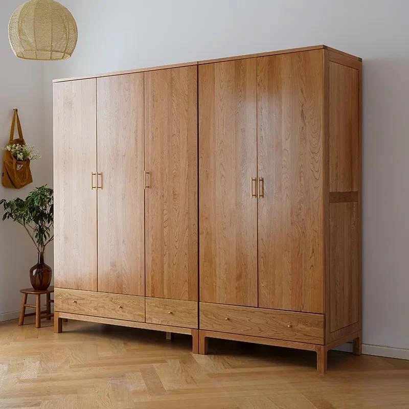 Solid Wood Cherry Wardrobe with Drawers Large Japanese Simple Style Bedroom Storage Cabinet Log Furniture Home Organizer