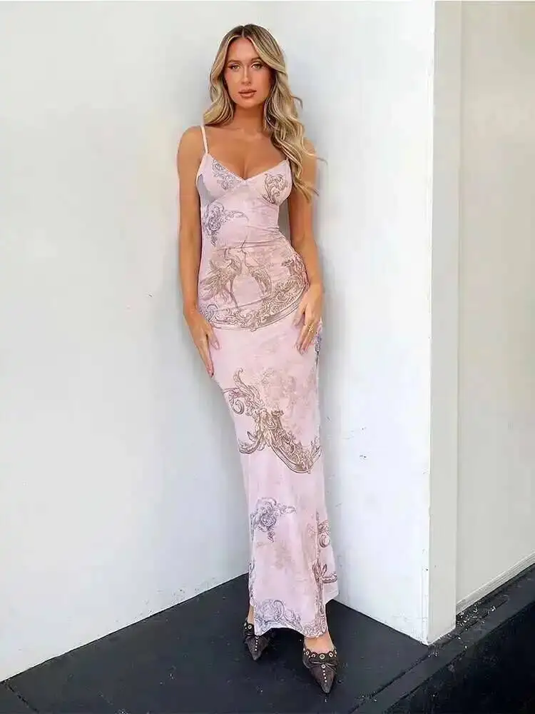 Townlike 우아한 긴 맥시 드레스 여성 스파게티 스트랩 2023 여름 드레스 슬림 Bodycon Backless 나이트 클럽 섹시한 파티 드레스