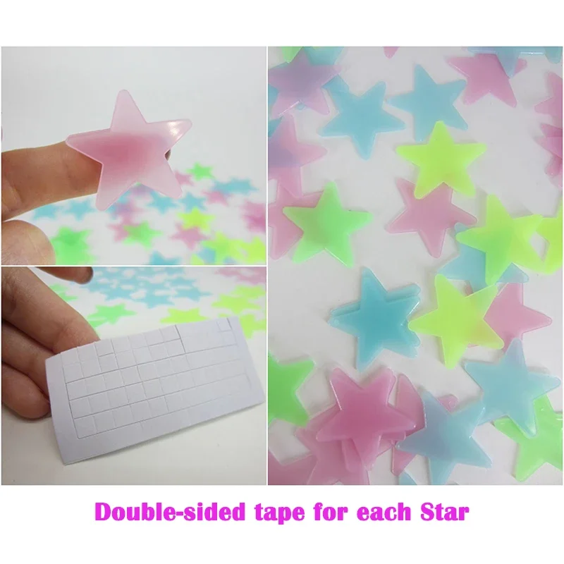 100Pcs Luminous Colorful Star Wall Stickers Glow In The Dark 3D Stars For Kids Baby Rooms Toys For Kids Room Ceiling Switch