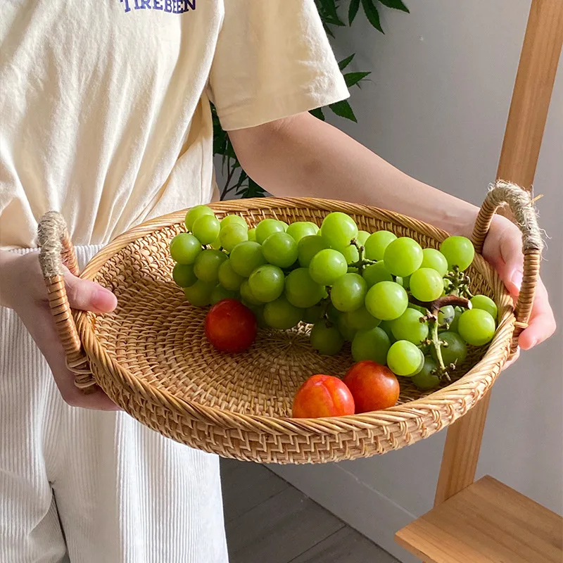 Withered Cross border hot rattan tabletop toys snacks Dim sum dried fruit bread coffee storage basket living room tea table frui