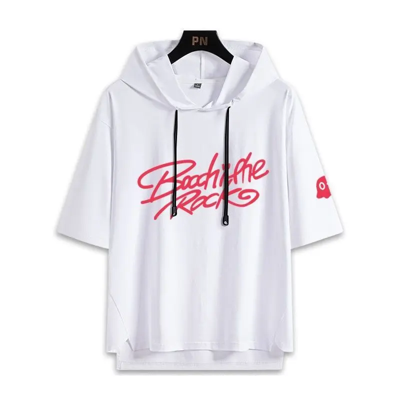 أنيمي بوتشي ذا روك! يامادا ريو تي شيرت بقلنسوة مطبوع عليه حروف صيفية بأكمام قصيرة تي شيرت للرجال والنساء ملابس كاجوال