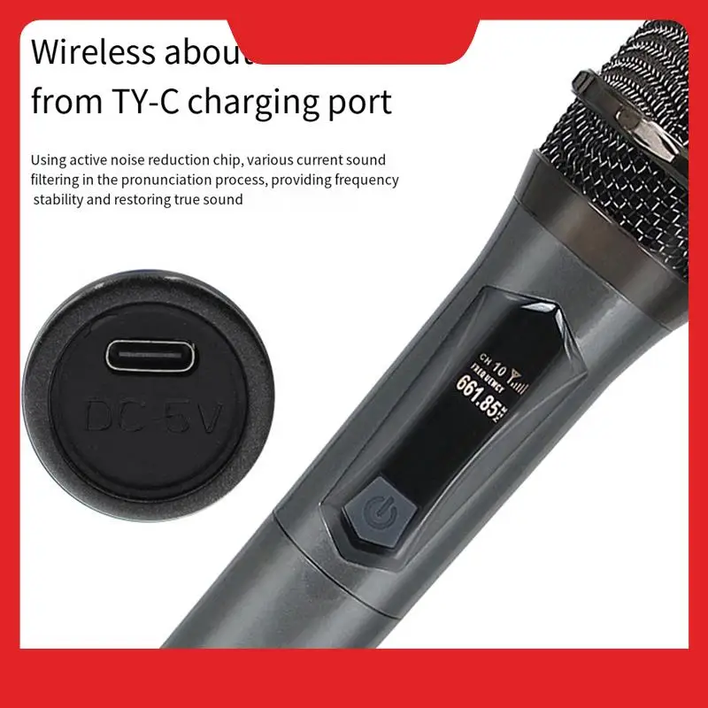 Wireless Microphone 2 Channels UHF Fixed Frequency Handheld Mic Micphone For Party Professional Show Meeting Easy Install