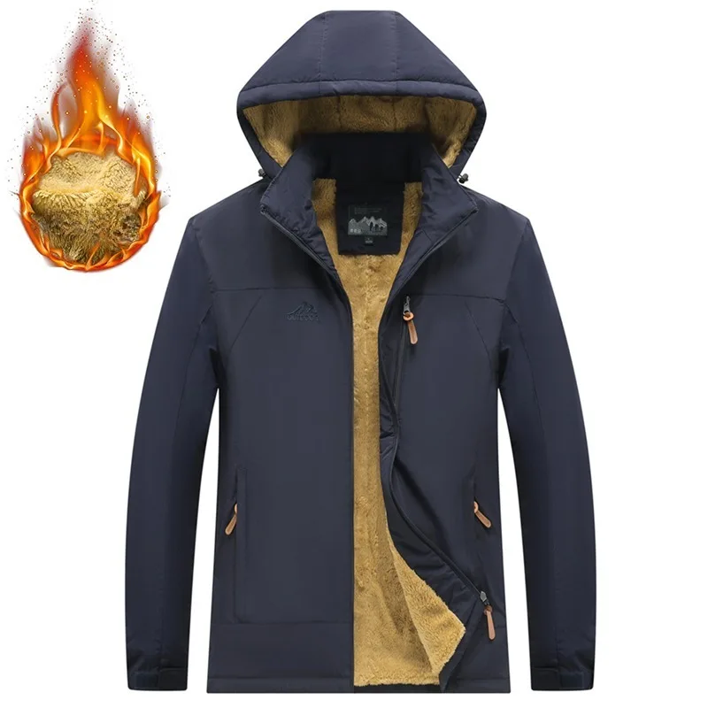

Autumn Winter Outdoor Fleece Lined Jackets Men Windproof Waterproof Thicken Warm Multi-pocket Hooded Hiking Windbreaker Man