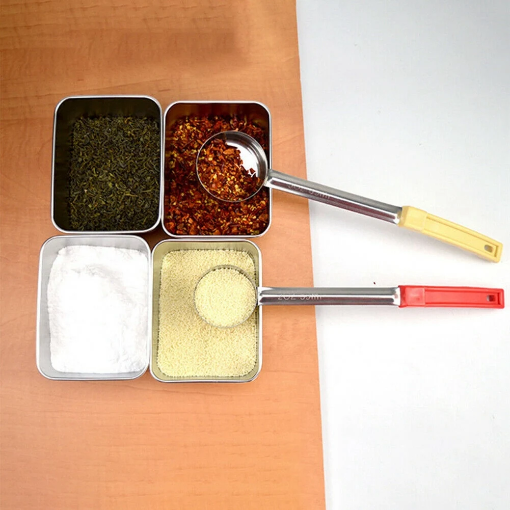 Y42A-Pizza Spread Sauce Ladle Rubber Handle Flat Bottom Kitchen Cooking Spoon Stainless Steel Measuring Stir Soup Spoon