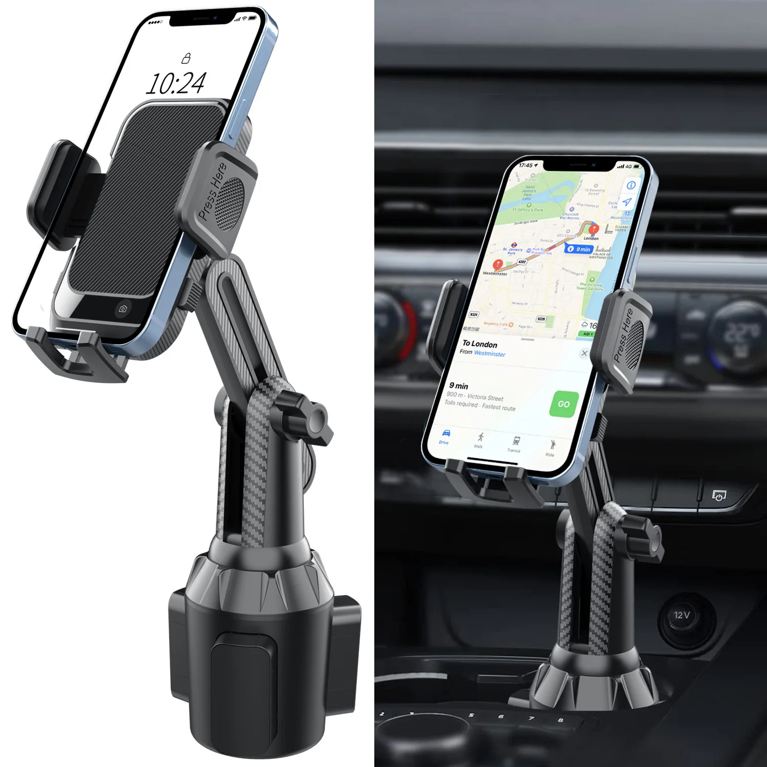 ​ ​ Verbesserter Cup-Telefonhalter ​ ​ – 360 ° Verstellbar, passend für alle 4-7-Zoll-Telefone in Autos, Golfwagen und Wiegen, universelle Autohalterung. Kfz-Halterung
