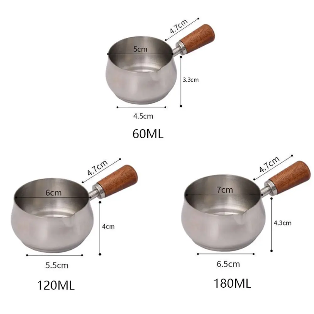 304 Stainless Steel Sauce Pan Wooden Handle 60ml/120ml/180ml Seasoning Cup Reusable Measuring Spoon Steak