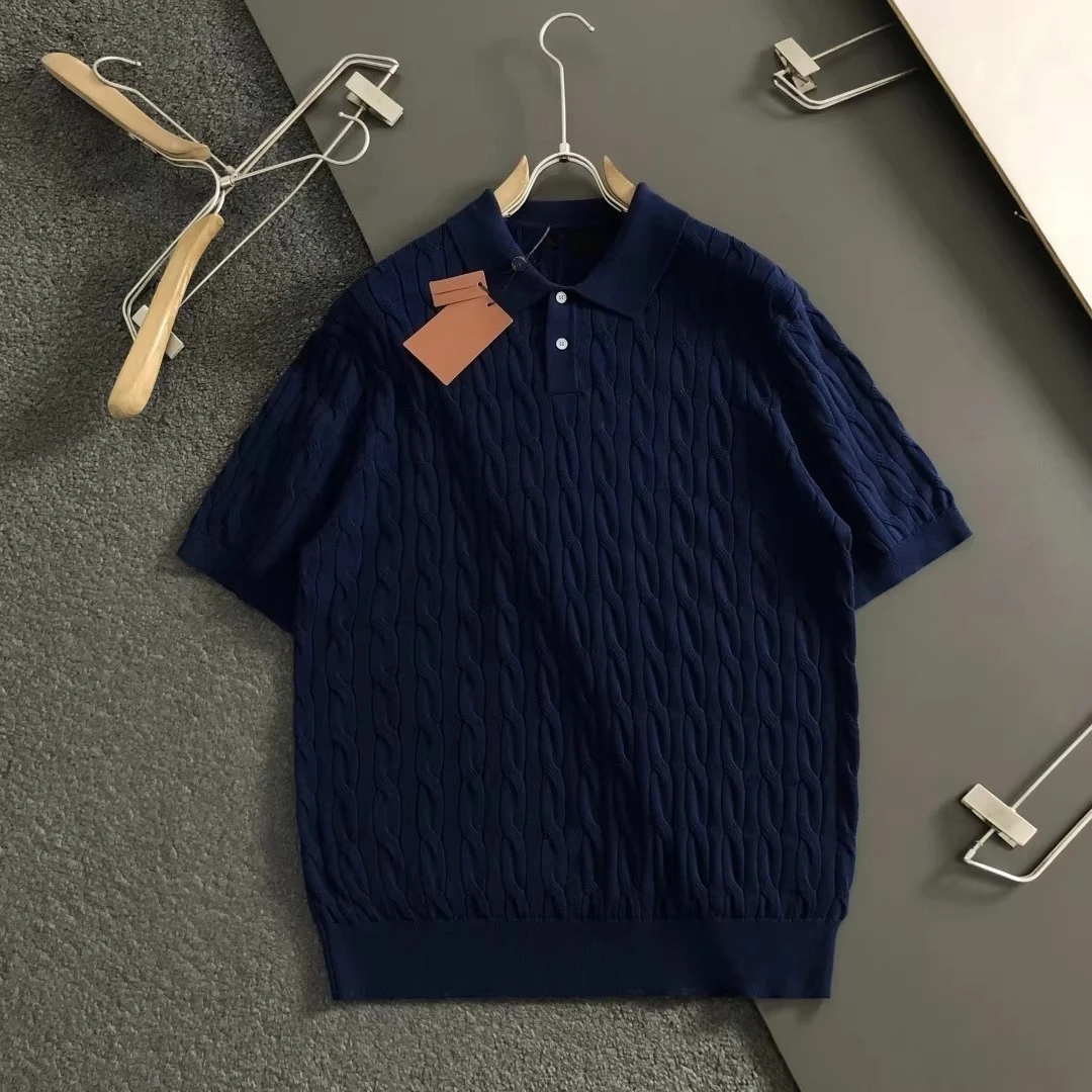 

Italian LP 26ss comfortable solid color men's casual lapel twisted knitted short-sleeved polo shirt