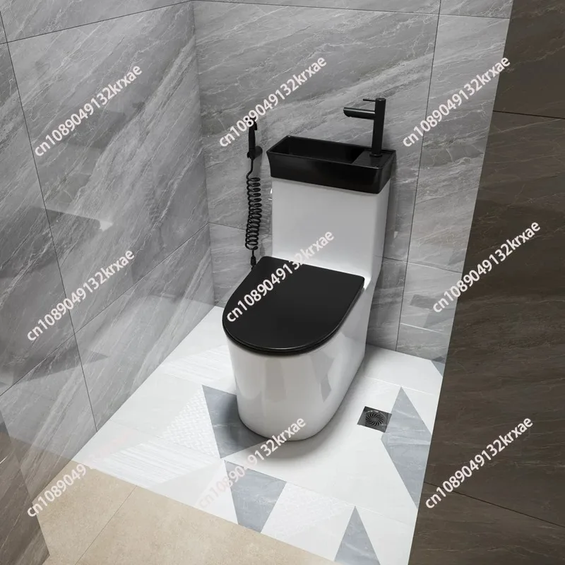 Household Small Apartment Flush Toilet with Wash Basin Integrated Energy-saving Siphon Toilet Seat Odor-proof