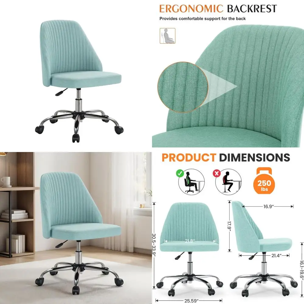 

Современный тканевый поворотный офисный стул на колесиках, удобный регулируемый по высоте рабочий стул для дома, бирюзовый
