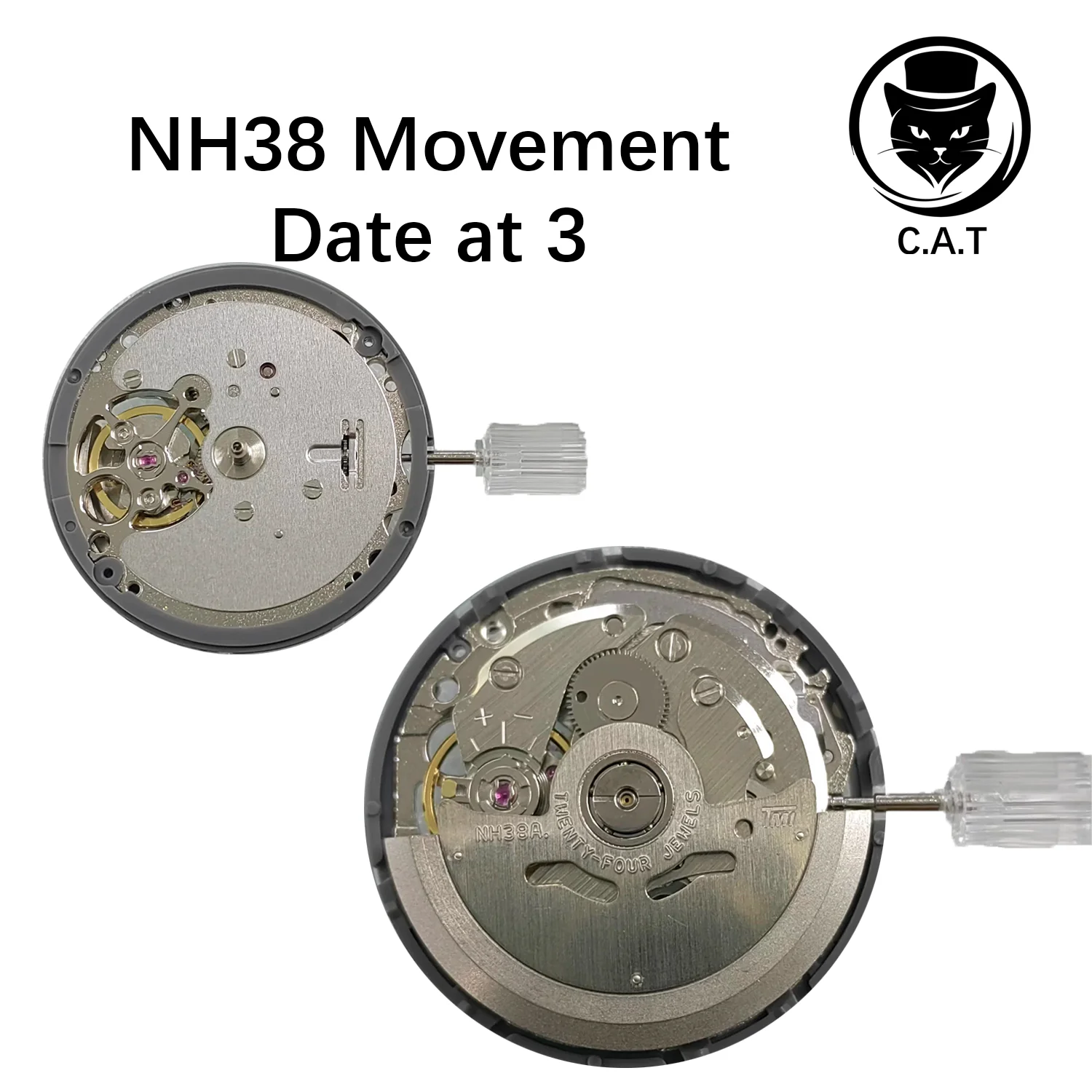 حركة سلسلة NH أوتوماتيكية 24 جواهر GMT-NH34 NH35 NH36 NH38 NH39 NH70 التاريخ عند 3 أجزاء ساعة قابلة للتخصيص C.A.T