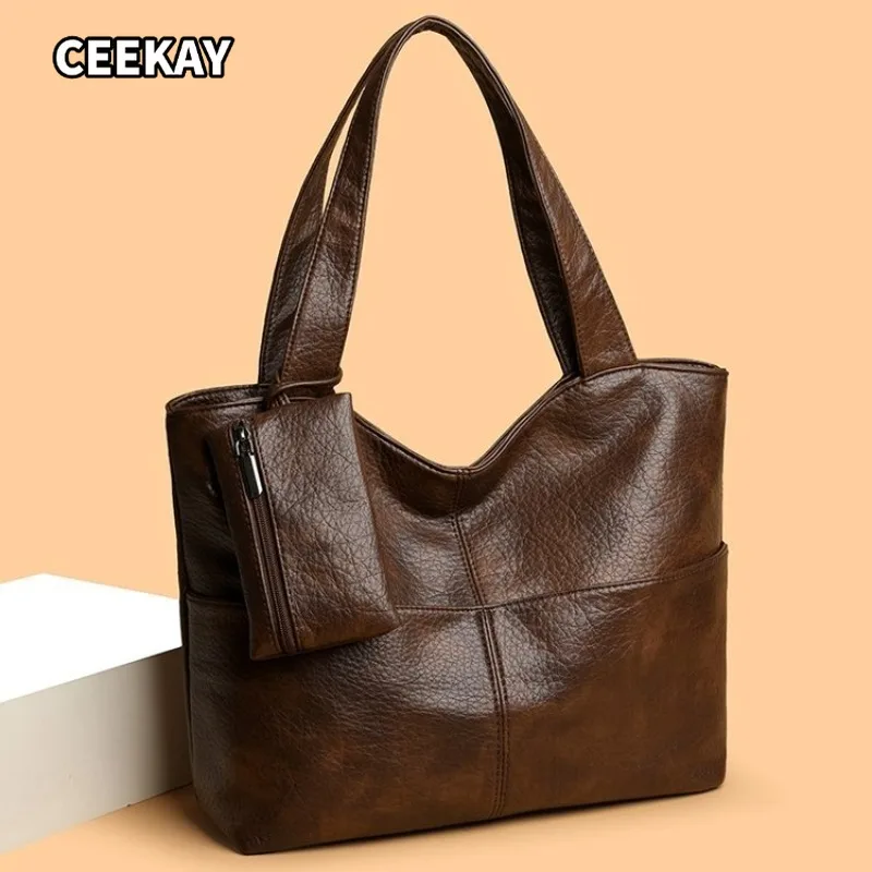 CEEKAY Textured Leather Tote Bag Top Handle Small Pouch Versatile Everyday Commute Casual Large Capacity Shoulder Purse Women