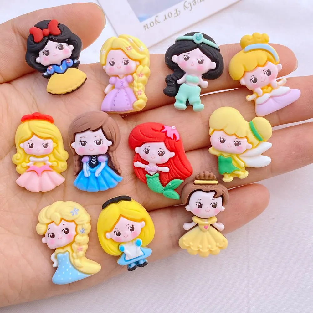 10Pcs New Cute Mini Resin Little Cartoon Girl Princess Series Flatback Ornament Jewelry Making Manicure Hairwear Accessories