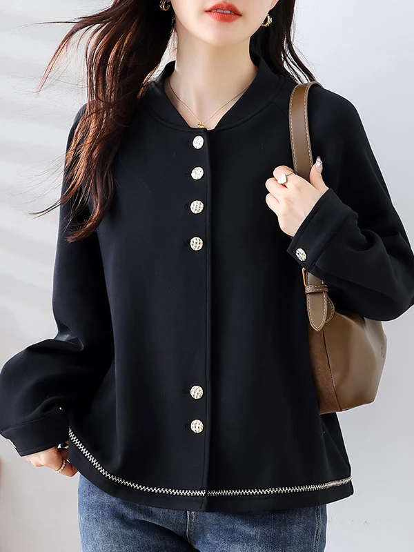 Black Short Baseball Jacket Women's Loose Fit Spring Autumn Luxury Style Fashion Outerwear Ladies' Premium Sweatshirt
